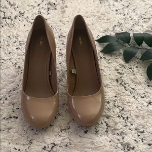 shiny tan stilettos